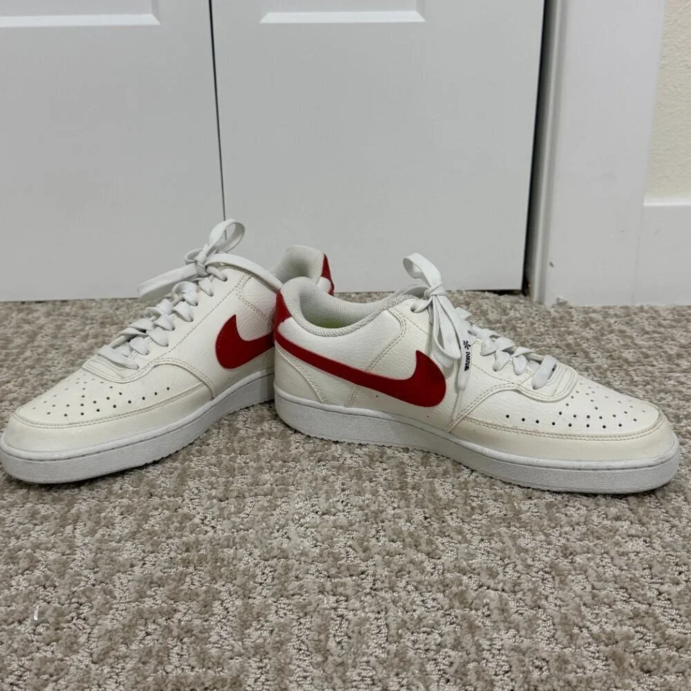Nike Court Low Sneakers Women’s Size 10 White University Red Lace-Up Shoe